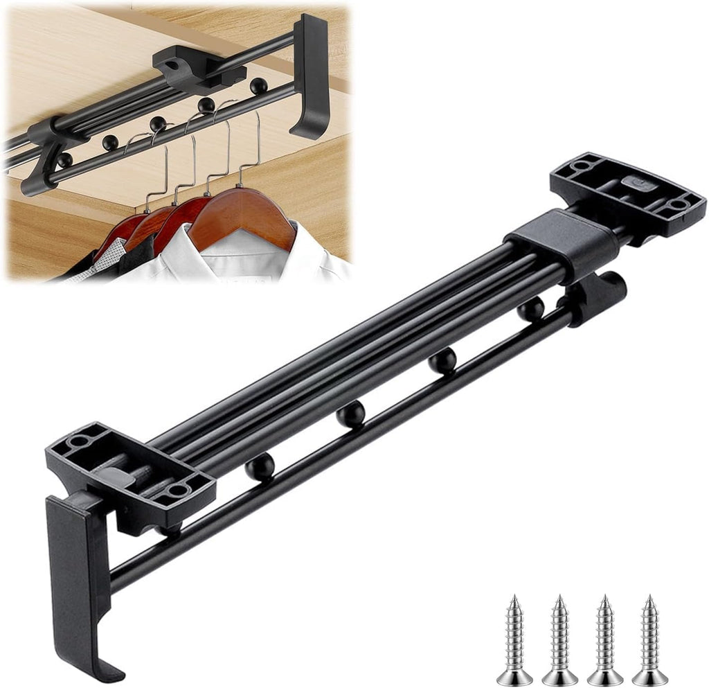 30cm Pull Out Closet Rod Heavy Duty Retractable,17 FT Indoor and Outdoor Retractable Clothesline,Wall Mounted Stainless Steel Retractable Clothesline (Dark Black)