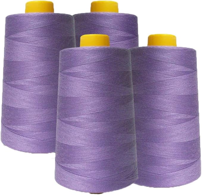 AK TRADING CO. 4-Pack Lavender All Purpose Sewing Thread Cones (6000 Yards Each) of High Tensile Polyester Thread Spools for Sewing, Quilting, Serger Machines, Overlock, Merrow & Hand Embroidery