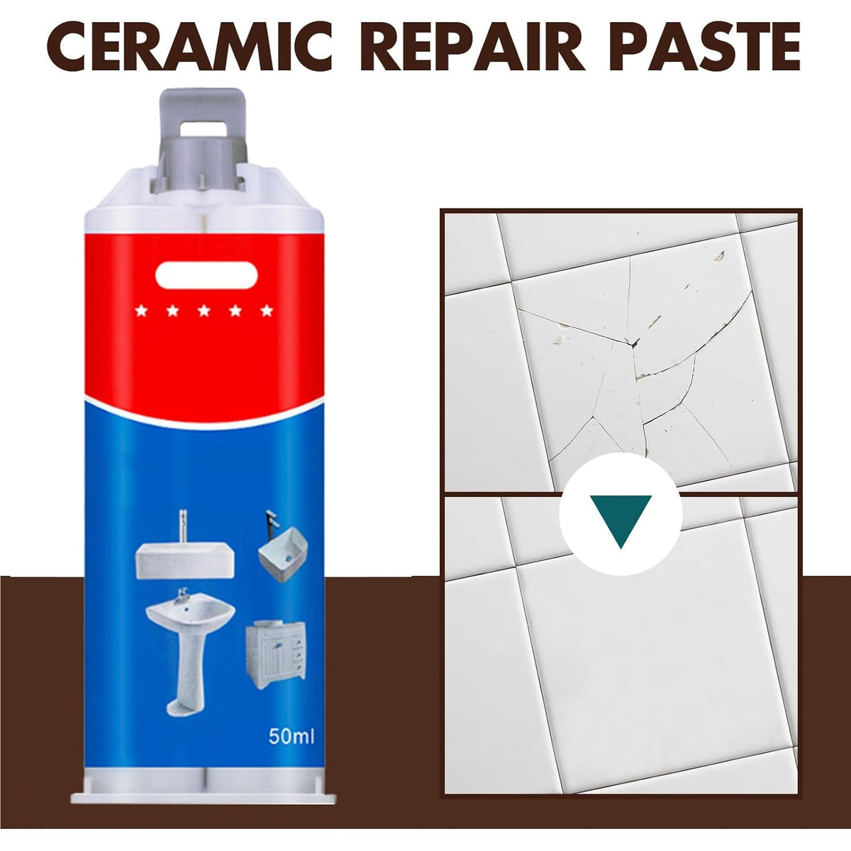 Tile and Ceramic Glaze Repair Paste,Ceramic Tile Crack Repair,Porcelain Sink Repair Kit,Tilegrout Repair,for Bathtub Tilefloors,Sinks, and Toilets (2PC)