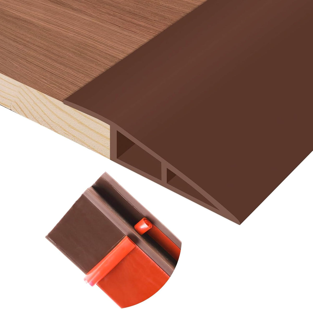 Floor Transition Strip Self Adhesive Vinyl Door Threshold for Doorways Carpet Edging Trim Overlap Edge Reducer for Laminate Floor, Carpet, Tile (Brown, 3/5" to 4/5", 10Ft)