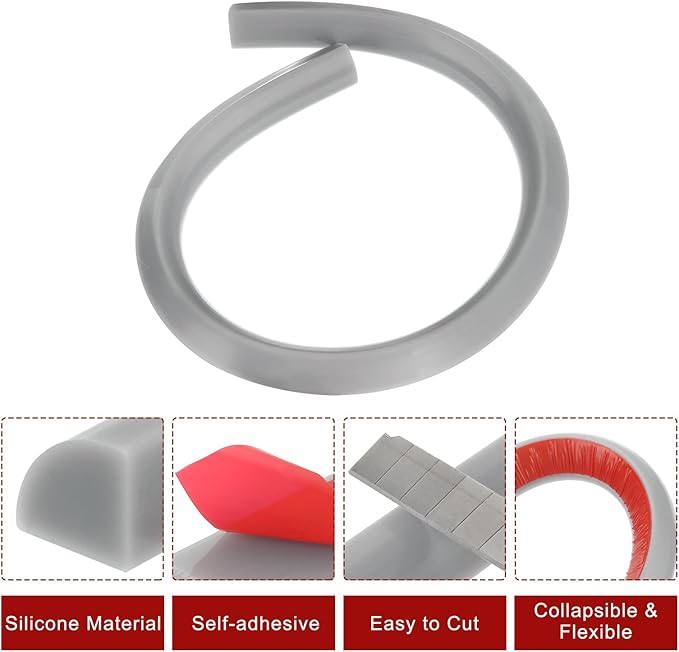 uxcell Flexible Molding Trim, 20 Inch Flexible Quarter Round Molding Silicone Peel and Stick Trim Self Adhesive Shower Water Barrier for Corner Decor Bathroom Kitchen, Grey