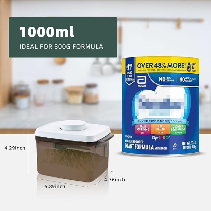 To Go Formula Container - 1000ml Airtight Milk Powder Container for Travel, Formula Dispenser with Scraper, 11OZ, 0.66LB, 300g, Brown