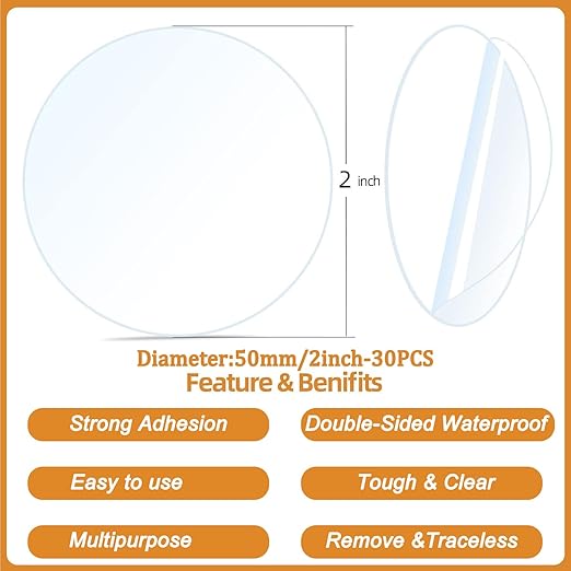 30PCS Heavy Duty Double Sided Adhesive Mounting Circle Tape- Waterproof,Strong Adhesion,Clear, High Strength,No Residue Removability for Hanging,Wall Mounting, Home Decor,Adhesive for Shower