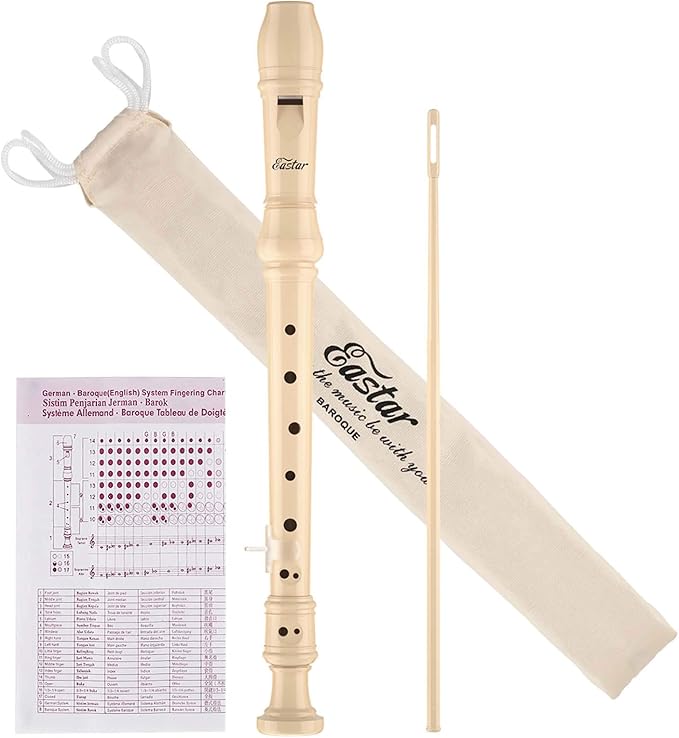 Eastar Soprano Recorder Instrument for Kids Beginner, Baroque Fingering C Key with Cleaning Kit, Thumb Rest, Cotton Bag, Fingering Chart, ERS-21BN, Natural, School-Approved