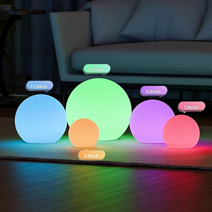 FUYO LED Ball Light, 16-inch Solar Light Up Pool Balls, Rechargeable & Remote Control Globe Lights 16 RGB Colors Mood Night Light, IP66 Water-Resistant Floating Light for Pool, Party, Pond - 1pcs