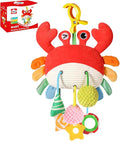 Car Seat Toys for Babies 0–12 Months, Hanging Infant Plush Rattle Toy with Mirror & Crinkle Clip-On Activity Toy for Car Seat, Stroller, Crib & Play Gym Baby Gift for Boys & Girls