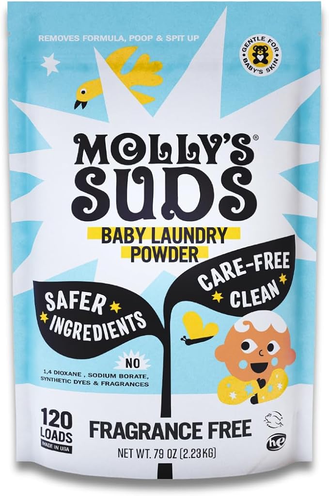 Molly's Suds Baby Laundry Detergent Powder | Removes Formula, Poop & Spit-Up Stains | Extra Gentle for Newborns (Fragrance Free)