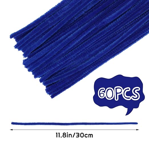 60 PCS Blue Pipe Cleaners,Pipe Cleaners Chenille Stem,Pipe Cleaners Bulk,Art Pipe Cleaners for Creative Home Decoration Supplies and Crafts Project