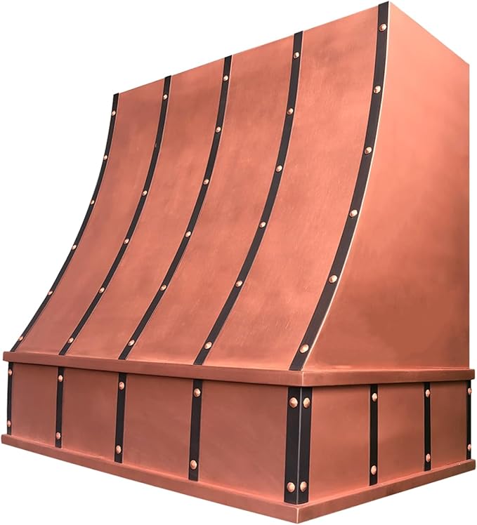 CT Copper Tailor Sloped Copper Vent Hood Wall Mount,60'' W,42''H,1260 CFM Exhaust Fan,Stainless Steel Vent,LED Light,Dishwasher-Safe Baffle Filters,VH8TR1
