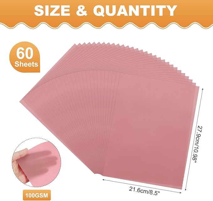 MECCANIXITY 60 Sheet Colored Vellum Paper 8.5" x 11", 100gsm Translucent Printable Vellum Sheets for Printing Wedding Invitations Inkjet Laser Printer, Pink