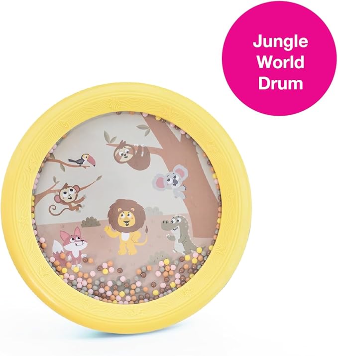 Edushape Jungle World Drum for Baby - Set of 1 Baby Drum Toy for Toddlers 1-3 - Small Drums Musical Toy for Babies 1 Year Old and Up, Soothing Sounds, Fun Tummy Time and Sensory Development