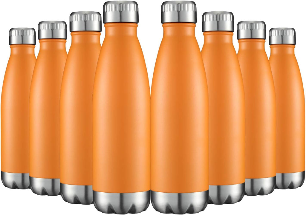 HASLE OUTFITTERS 17oz Stainless Steel Water Bottles Bulk, Vacuum Insulated Water Bottles Double Walled Powder Coated Reusable Metal Sports Water Bottles Keep Drinks Hot and Cold, Orange, 8Packs