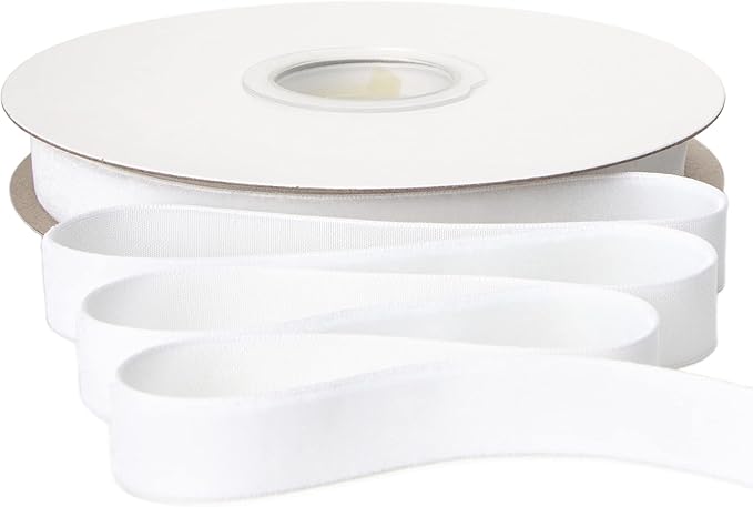 Ribbli Polyester White Velvet Ribbon,5/8 Inches Continuous10-Yard Spool,Christmas Ribbon for Gift Wrapping,Floral Bouquets, Home Decor