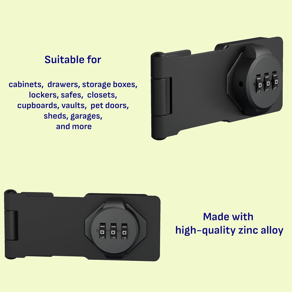 3-Digit Combination Lock, Black, Keyless, Zinc Alloy, Cabinet Door Latch, Easy DIY Installation, Wide Range of Uses