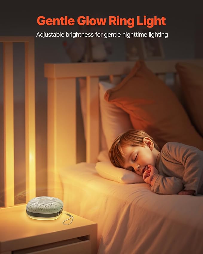 VEVOR Sound Machine, 21 Soothing Sleep Sounds, 3-in-1 Portable and Hangable White Noise Sound Machine with Auto-Off Timer, Soft Ring Light and Memory Function, for Baby, Adults, Home, Office & Travel