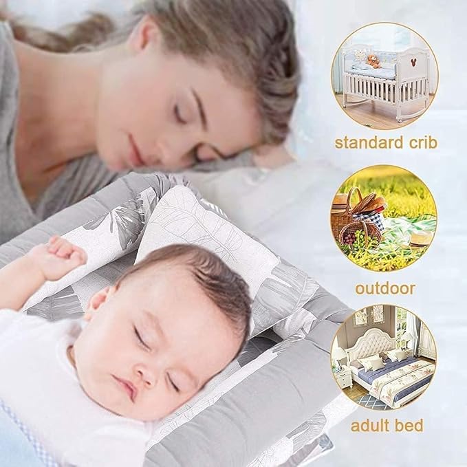 Lounger for Newborn, Newborn Lounger for 0-24 Months, Breathable & Portable Infant Nest - Soft Infant Floor Seat Cover for Travel (Leaves)