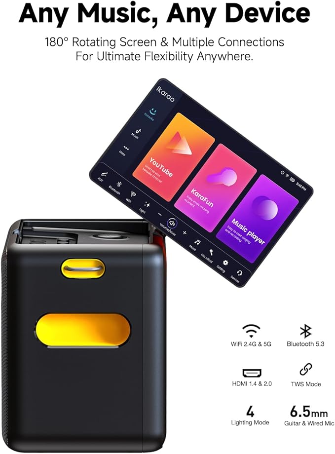Karaoke Machine with Microphone Stand, Portable Bluetooth Speaker for Party, Backyard, Karaoke System with 2 Wireless Microphone for Adults Kids, for Women, Men, Singing Lovers