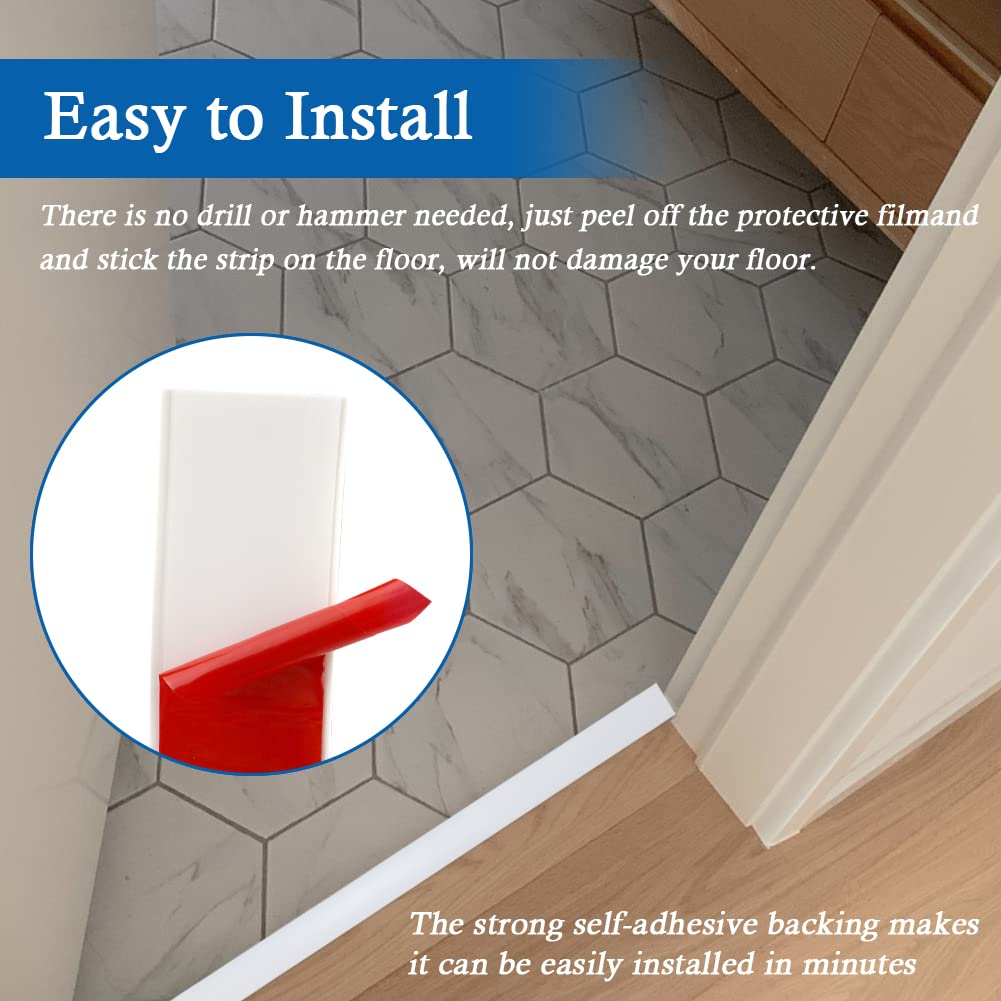 Floor Transition Strip Self Adhesive Floor Cover Strips Laminate 2" Wide Vinyl Flat Divider Transitions (5cm, 10Ft, White)