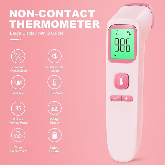 No-Touch Thermometer for Adults and Kids, Digital Accurate Baby Thermometer with Fever Alarm, 1 Second Fast Result, Easy to use, 2 in 1 Mode