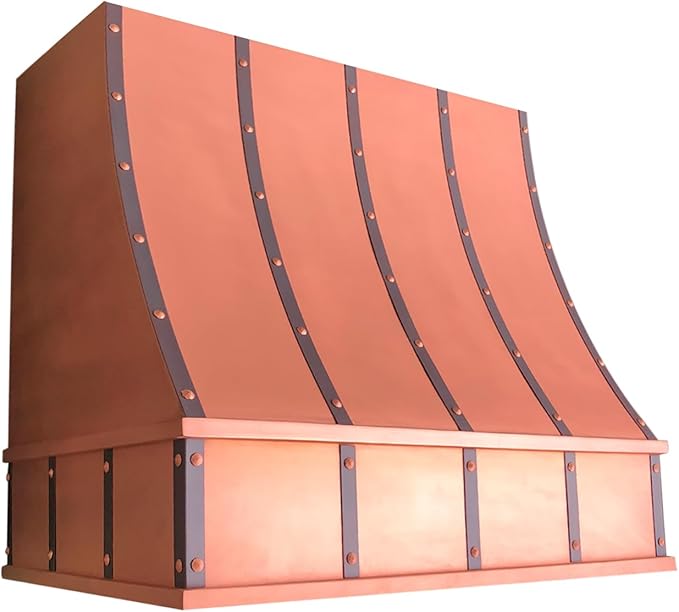 CT Copper Tailor Sloped Copper Vent Hood Wall Mount,60'' W,36''H,1260 CFM Exhaust Fan,Stainless Steel Vent,LED Light,Dishwasher-Safe Baffle Filters,VH8TR1