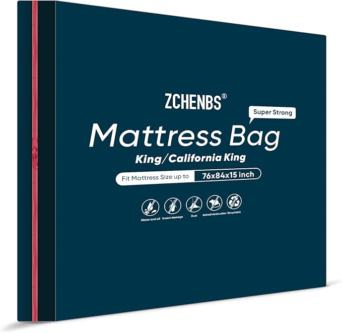 ZCHENBS® – Mattress Bags for Moving and Storage,Mattress Bag with Zippers,5 Mil Ultra-Thick Bed Bag,Waterproof,Anti-Tear,Heavy-Duty Mattress bag (Black, King/California King-(2 Pack))