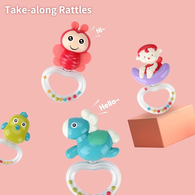 Mini Tudou Baby Musical Mobile Crib Toys with Projector and Light, Timing Function, Remote Control Baby Cot Mobile with Take Along Music Box and Rattles, Present for Newborn Babies Boys Girls