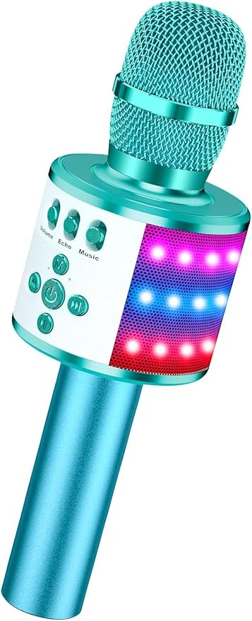BONAOK Karaoke Microphone for Kids & Adults - Bluetooth Microphones Singing Mic with Disco Lights, Echo Effect, Built-in Speaker Portable Karaoke Player for Party Travel Gifts Q78(Ice Blue)