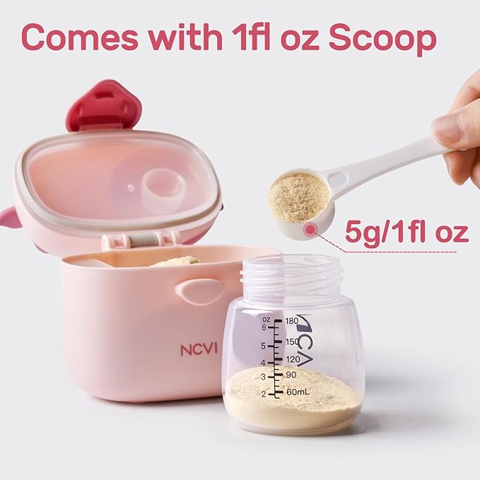 NCVI Baby Formula Dispenser On The Go, Formula Container To Go, Formula Holder for Travel, Outdoor Picnic with Baby Infant, Portable Container for Milk Powder, Snacks, Candy, Fruits (Pink)