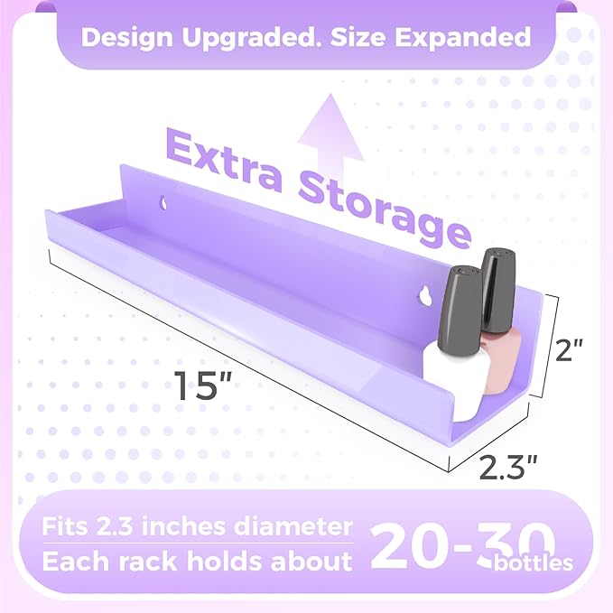 4 Pack 15 Inch Purple Acrylic Shelves, Kids Floating Bookshelf for Kids Room, Modern Nail Polish Rack Sunglasses Essential Oil Picture Ledge Display Toy Storage Wall Shelf