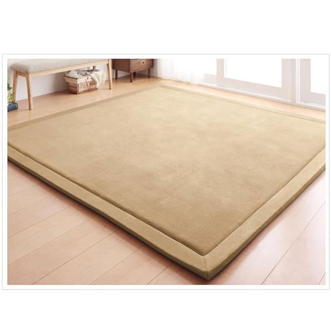 Loartee Coral Velvet Crawling Rug (4'9"x4'9", Brown) for Toddler Children Play Area Rug Yoga Mat Exercise Pad