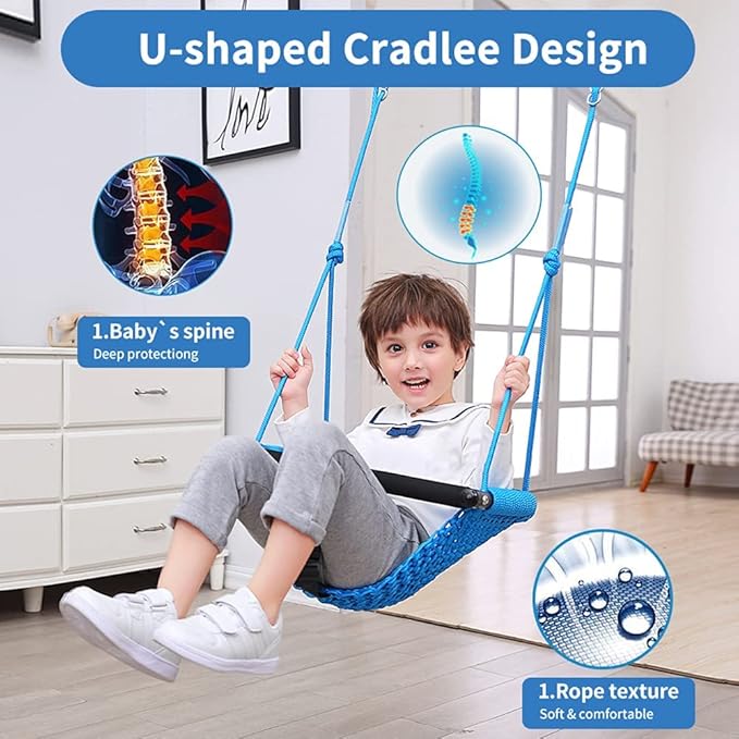 Toddler Swing & 2-in-1Baby Swing - Adjustable Rope Swing Seat for Kids Indoor & Outdoor Durable Backyard Swing Set for Infants & Toddlers (Blue)
