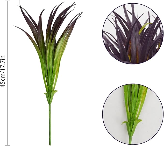 32 Pcs Artificial Grass Fake Grass Plants 17.3in Outdoor Plants UV Resistant Faux Greenery Stems for Home Window Garden Office Patio Pathway Front Porch Halloween Décor Light Green & Purple