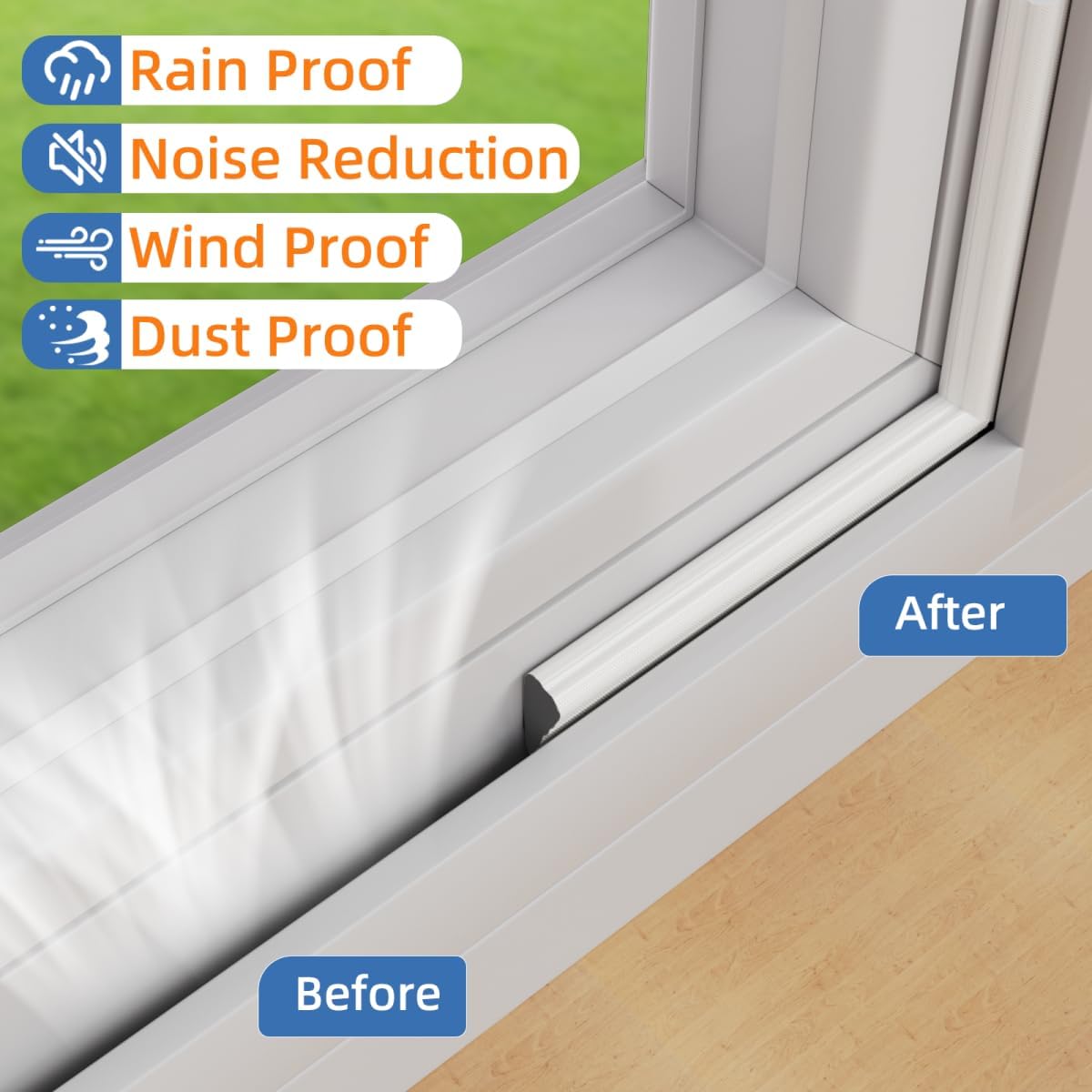 Wedge-Shape Window Weather Stripping Door Frame Seal Strip 3Pcs×196" White,Upgrade Black Foam,Soundproofing,Draft Stopper,Winter Insulation,Noise Blocker, Gap Filler for Exterior Front Door Side