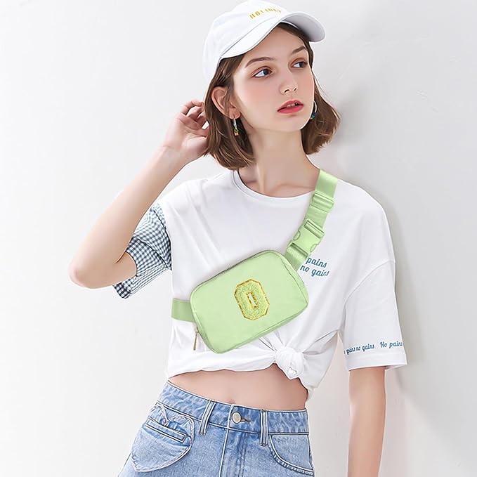 Gitus Gifts for 8 9 10 11 12 Year Old Girls Belt Bag Fanny Pack Crossbody Bags with Initial Letter Patch Cute Stuff Birthday Gifts for Teen Girls Women Personalized Trend Stuff (Light Green-O)