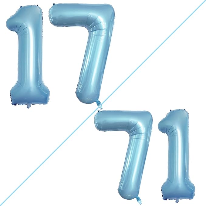 GOER Number 17 Balloons for 17th Birthday Sweet 17 Party Decorations,42 Inch Jumbo Foil Helium 71 Balloons for 71st Birthday Party Decoration (Light Blue)