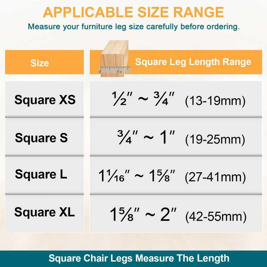 32 Pcs Square Chair Leg Protectors for Hardwood Floors,Felt Furniture Floor Protectors with Silicone Caps, Extra Large Size (Fits Chair Legs with Side Length: 1-5/8" to 2")