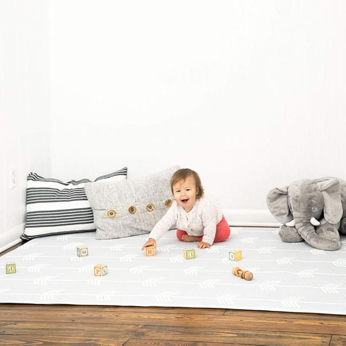 Baby Care Play Mat (Large, Nordic Trails - Morning Fog Arrows) 82'' x 55'' Original One-Piece Reversible Rollable Waterproof Play Mat for Infants, Babies, Toddler, and Kids