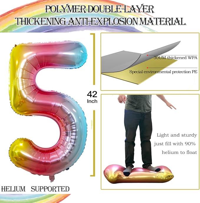 GOER Number 25 Balloons for 25th Birthday Party Decorations,42 Inch Jumbo Foil Helium 52 Balloons for 52nd Birthday Party Decoration (Rainbow)