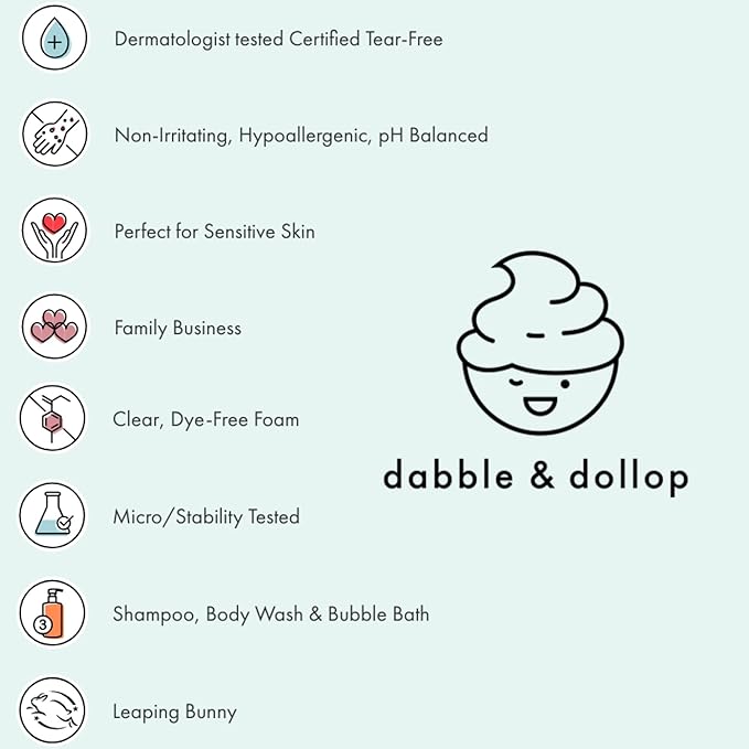 Dabble & Dollop Vanilla Body Wash & Shampoo – 3-in-1 Natural Bubble Bath for Kids, Made in USA, No Parabens or Sulfates, Vegan, Gluten-Free, Tear-Free (10oz, Pack of 2)
