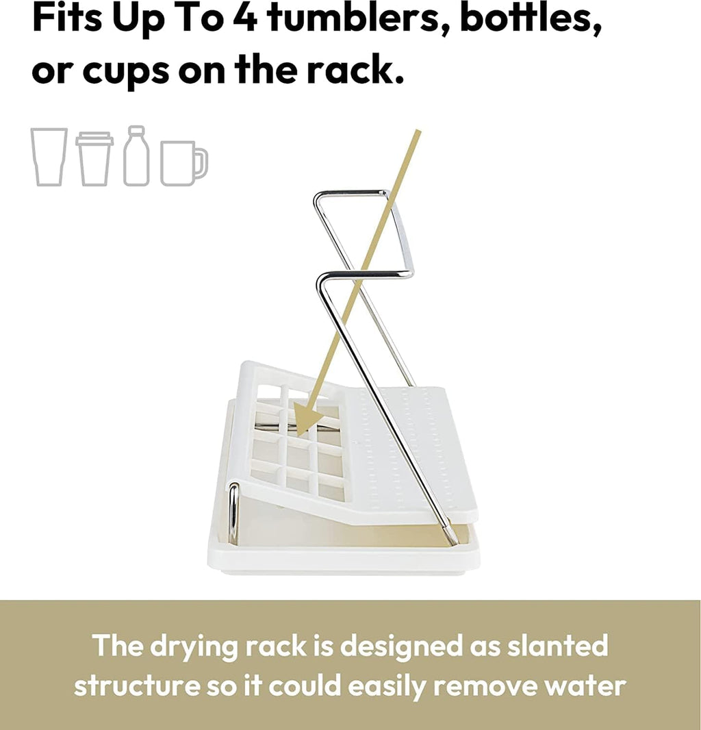 carrotez Bottle Drying Rack, Tumbler Rack with Drain Tray - Narrow and Wide Openings with Various Capacity, Mug Type and Cup Type - White