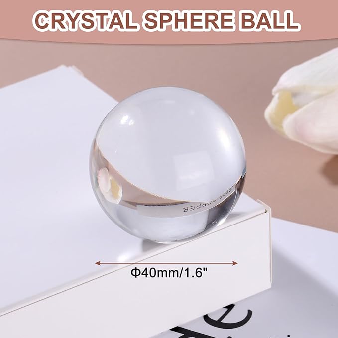 uxcell 40mm/1.6" Crystal Sphere Ball Glass Solid Decorative Sphere Crystal Ball Prop Ornament for Feng Shui Divination Fortune Telling Tabletop Fountain Decoration, Clear