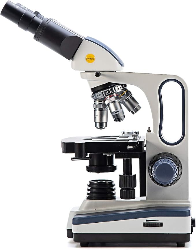 SWIFT SW350B 40X-2500X Magnification, Siedentopf Binocular Head, Research-Grade Compound Lab Microscope with Wide-Field 10X and 25X Eyepieces, Mechanical Stage, Abbe Condenser