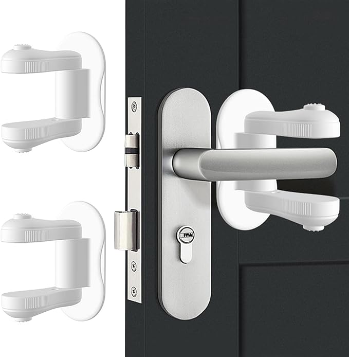 Child Proof Door Lever Lock, 2 Pack Door Locks for Kids Safety, Door Knob Child Proof, Baby Proofing, 3M Adhesive, Door Handle Child Proof, Baby Safety Locks for Toddlers (White)