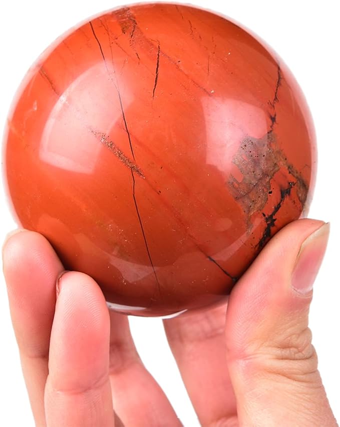 JIC Gem Natural Red Jasper Healing Crystal Ball Divination Gemstone Sphere Red Crystal Feng Shui Reiki Aura Home Desk Decor (60-70mm)