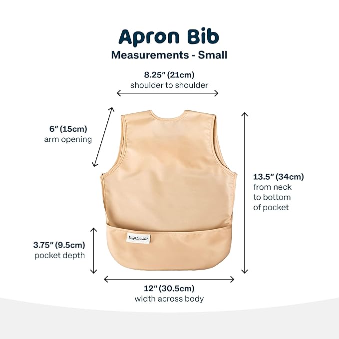 Tiny Twinkle Mess Proof Apron Bibs - 2 Pack Waterproof & Lightweight Baby Bibs for Led Weaning | 100% Recycled Polyester, Easy Clean & Machine Washable (Sand Cinnamon,Small 6-24 Months)