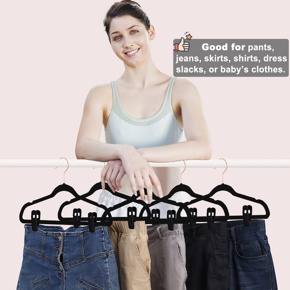 Black Velvet Hangers Clips (80-Pack), Non-Slip Strong Velvet Hangers Clips for Velvet Skirt Hangers, Velvet Pants Hanger Velvet Clips Fit for Thin Velvet Clothes Suit Hangers