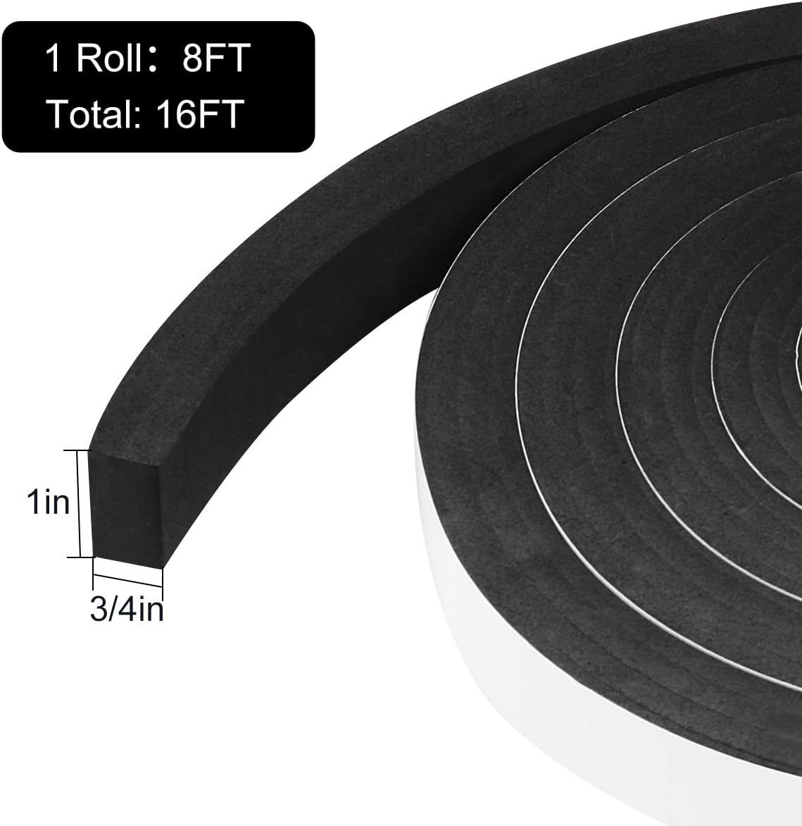 2 Rolls Foam Tape Weather Stripping Door Seal, 1'' W x 3/4'' T High Density Seal Strip, Adhesive Closed Cell Weather Strip Total 16.5 Feet Long…
