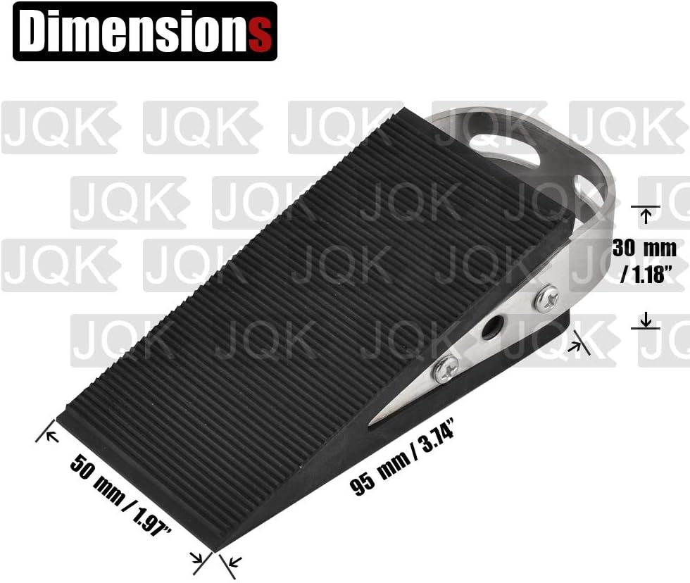 JQK Heavy Duty Door Stopper Rubber Wedge, 304 Stainless Steel Security Door Stops Works On All Floor Types, Brushed(4 Pack), DSB6-BN-P4