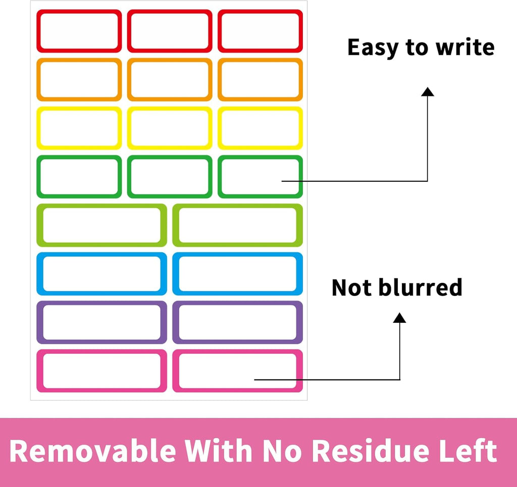 STARLIBOO Colored Labels, Removable Labels Stickers, Self-Adhesive Rectangular Stickers Water/Oil/Tear Resistant for Storage/Classroom/Home (2 Size, 300 Labels)