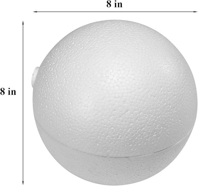 Crafjie 2PCS 8 Inchs Hollow Half Foam Balls Hollow Dome Polystyrene Balls Craft Hollow Ball for DIY Crafts Arts Round Balls with Artist Painting Supplies and DIY Home Craft Project（White）